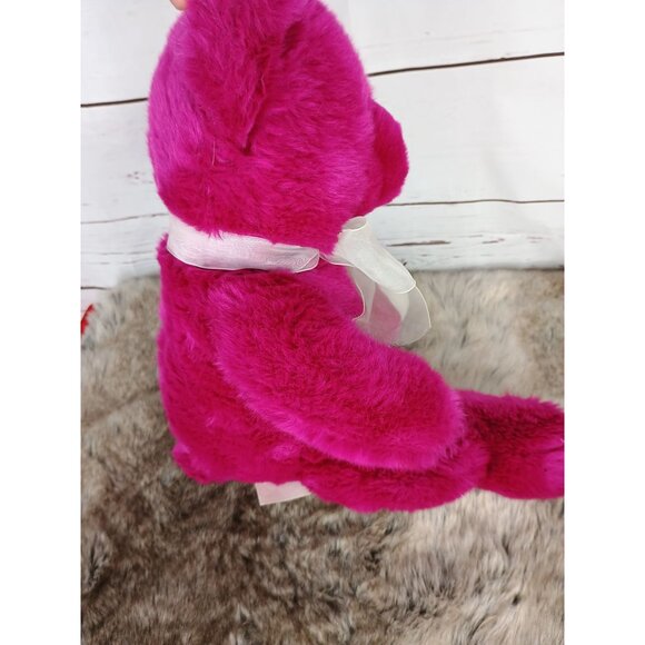 Plush Fuchsia Teddy Bear With Sheer White‎ Ribbon Bow 15 Inches - Picture 2 of 5